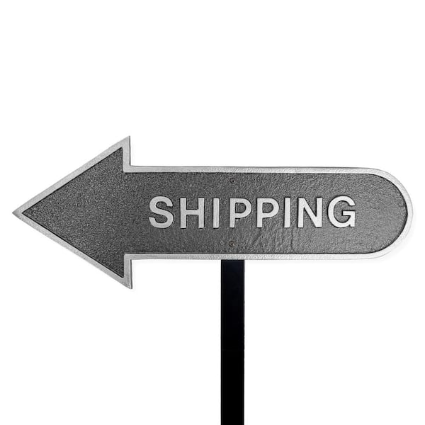 Montague Metal Products 6 in. x 15.5 in. Left Arrow Shipping Statement Plaque Sign with Lawn Stake-Swedish Iron