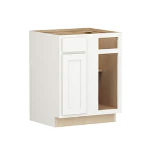 Shaker Partial Overlay 27-in W x 24-in D x 34.5-in H Painted Linen Plywood Assembled Blind Corner Base Kitchen Cabinet
