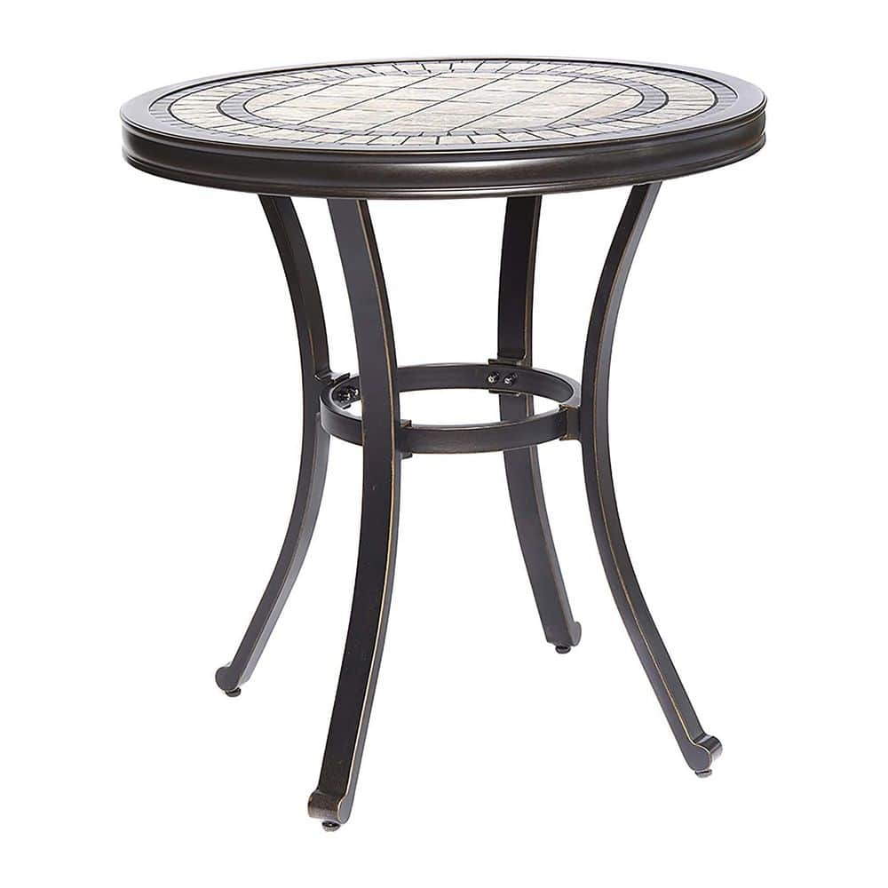 28 in. Aluminum Patio Bistro Table with Ceramic Tile Top, Weather-Resistant Outdoor Furniture for Garden