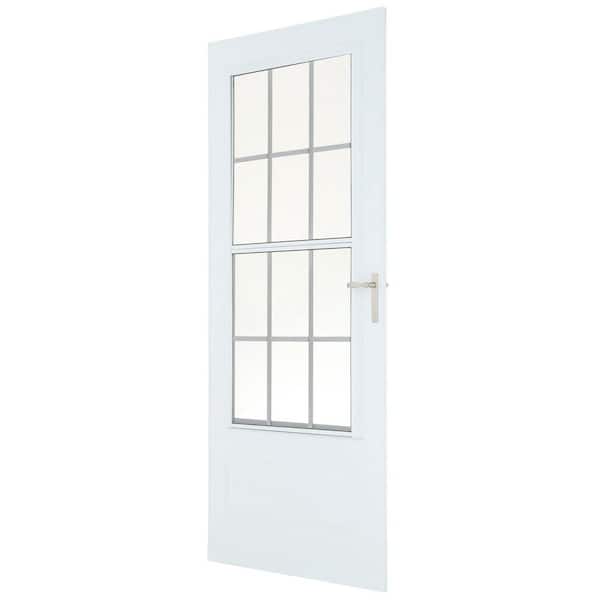 EMCO 36 in. x 80 in. 300 Series White Universal Colonial Triple-Track Aluminum Storm Door with Nickel Hardware