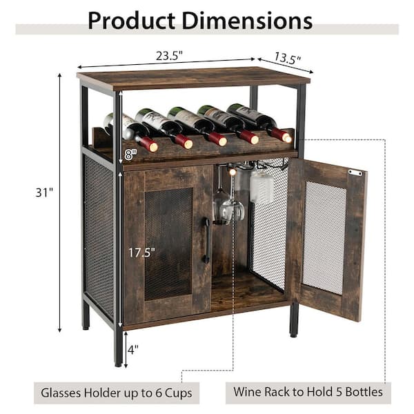 Industrial Metal Wine Glass Holder Stand - 2 Hanger Bar / White Washed Wood  Base