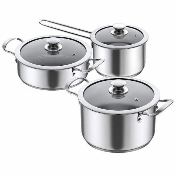 6-Piece Stainless Steel Pots and Pans Set, Soup Pot Sets Nonstick Kitchen Induction Cookware Set