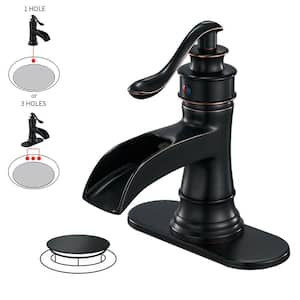 Waterfall Single Hole Single-Handle Low-Arc Bathroom Faucet With Pop-up Drain Assembly in Oil Rubbed Bronze