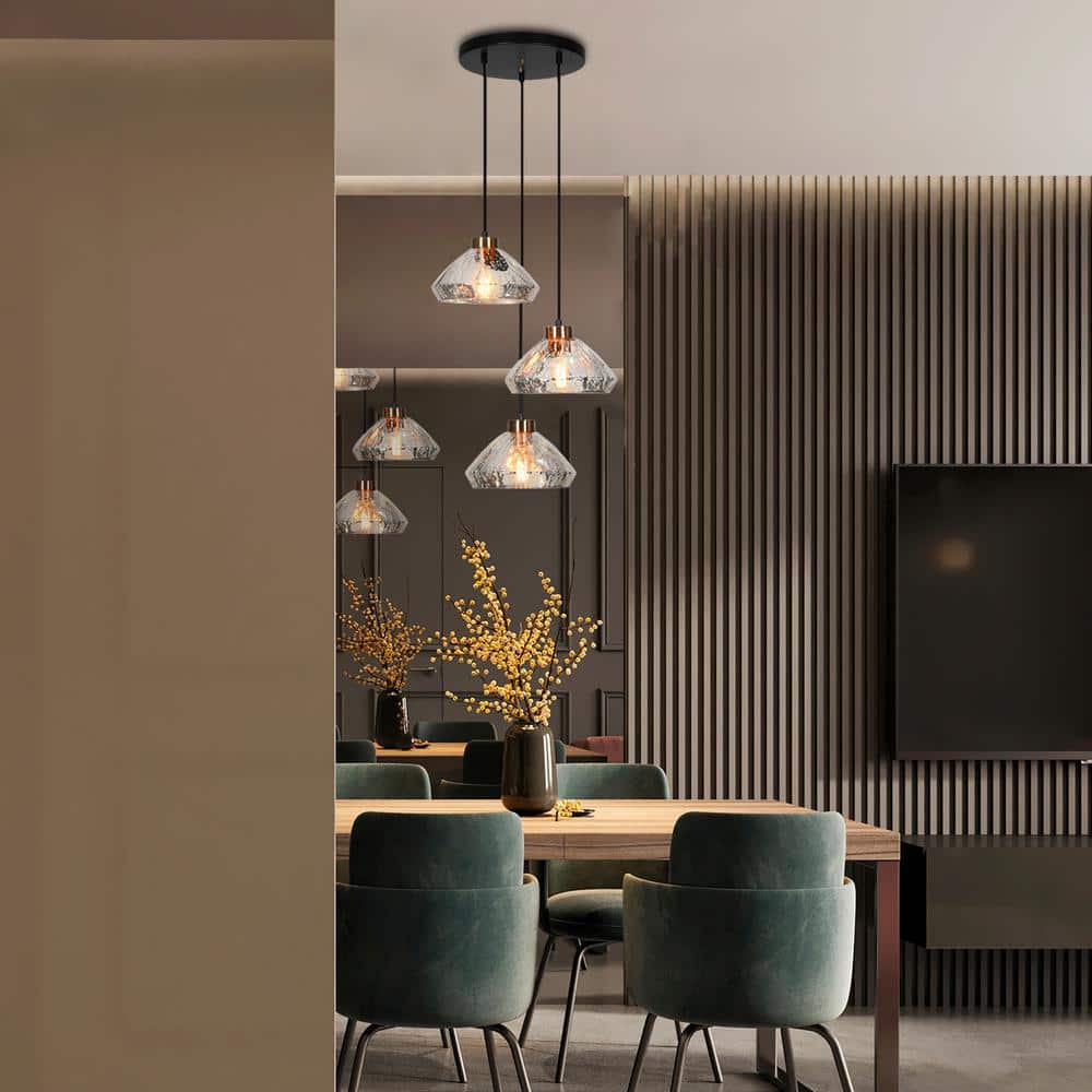 Modern Black and Brass 3-Light Glass Cluster Pendant