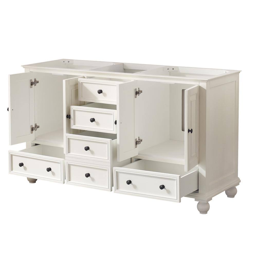 French White 60" Double Freestanding Solid Wood Vanity Cabinet