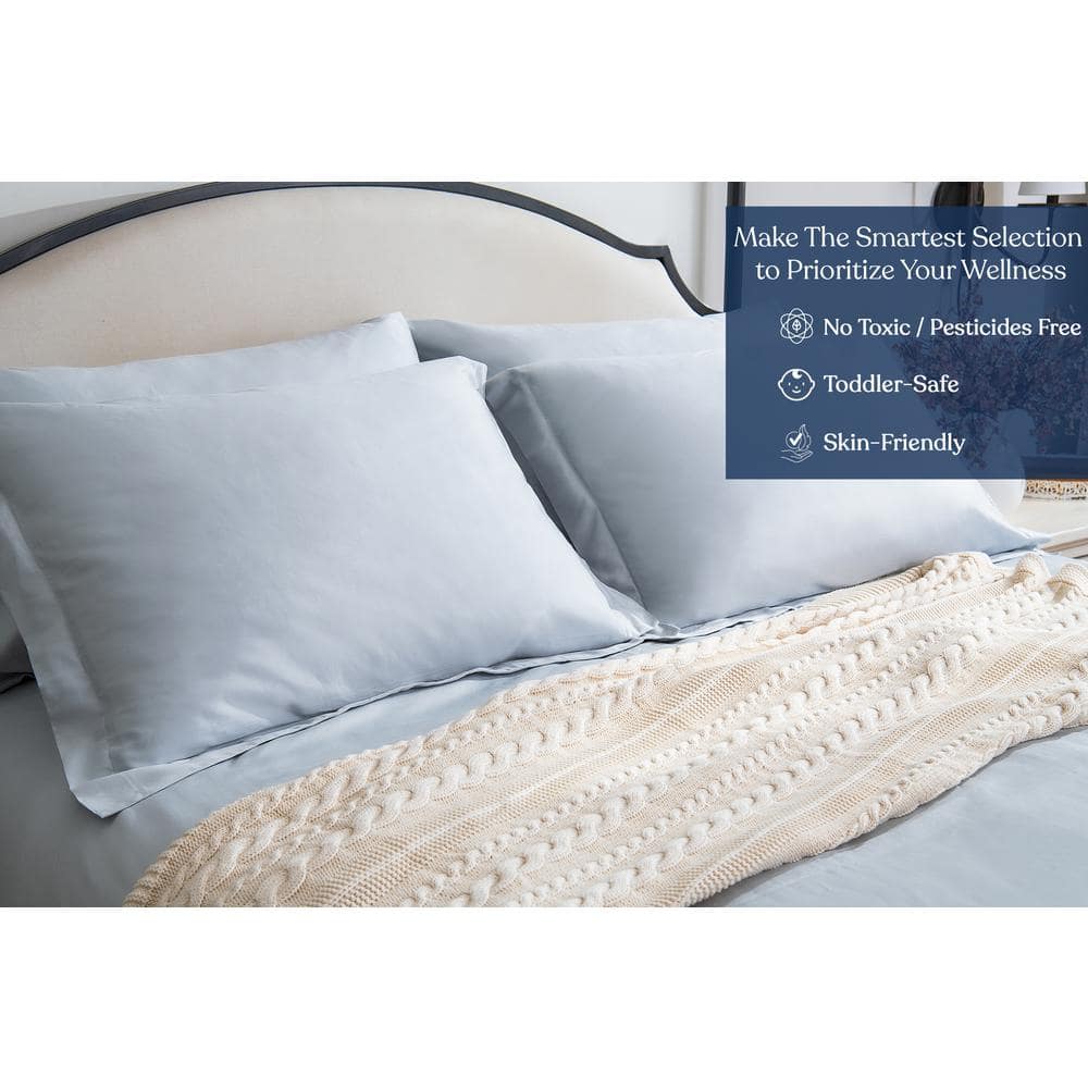 Light Blue Organic Cotton California King Fitted Sheet Set