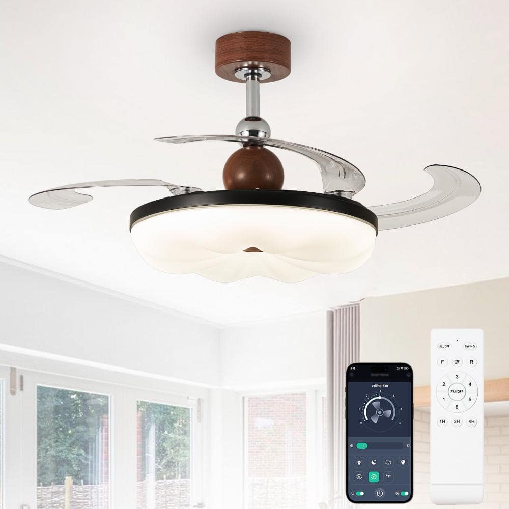 42 in.Walnut Housing Clear 4-Blade Downrod Retractable Invisible Ceiling Fan with Light Dimmable Height-Adjustable price history on PriceWatchPro