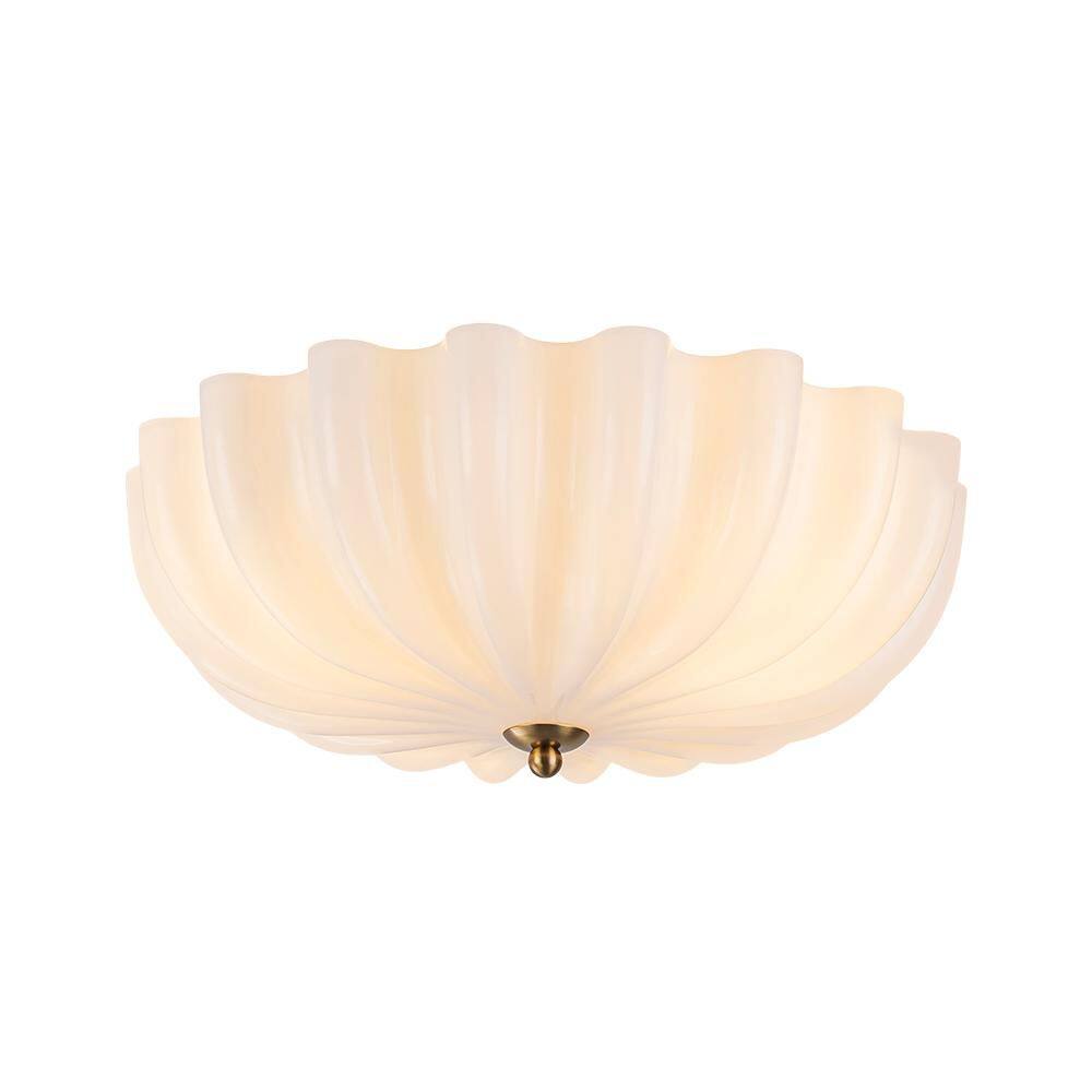 Echo 15.4 in. 3-Light Modern Brass Flush Mount Ceiling Light with Opal Pleated Glass Shade price history on PriceWatchPro