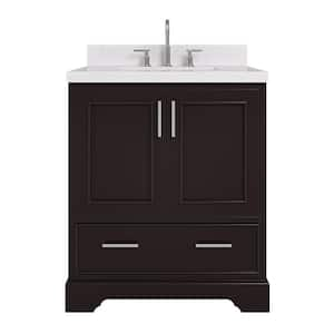 Stafford 30 in. W x 22 in. D x 36 in. H Single Freestanding Bath Vanity in Espresso with Carrara White Quartz Top