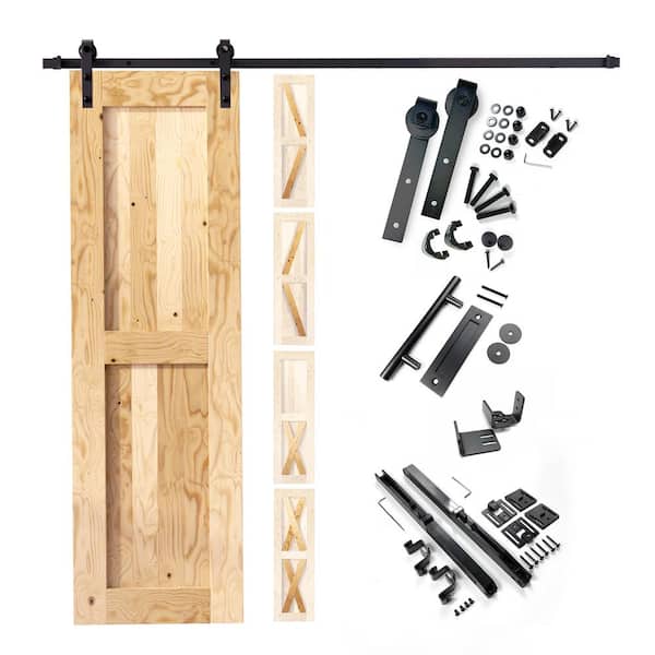 HOMACER 24 in. W. x 80 in. 5-in-1-Design Unfinished Frame Solid Pine Wood Interior Sliding Barn Door Hardware Kit, Non-Bypass