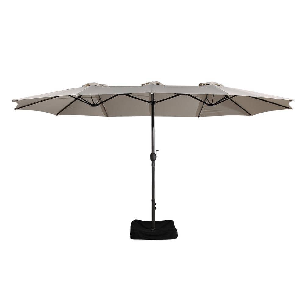Beige 15-ft Steel Double-Sided Patio Umbrella with Base
