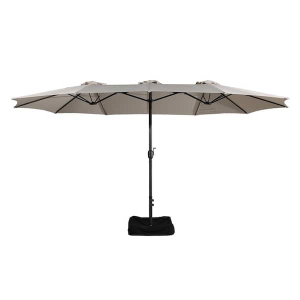 Kadehome 15 ft. Outdoor Aluminum Pole Patio Market Umbrella in Beige with Base