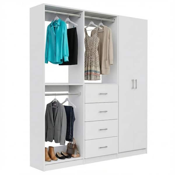 Alto Collection 96 in W White Wall Mounted Double Hang, 4-Drawer w Hang and Shelves w Full Doors Wood Closet System