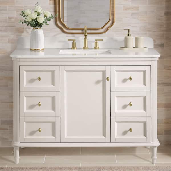 Cliveden 48 in. Single Sink Freestanding Cameo White Bath Vanity with Volakas Engineered Stone Top (Assembled)