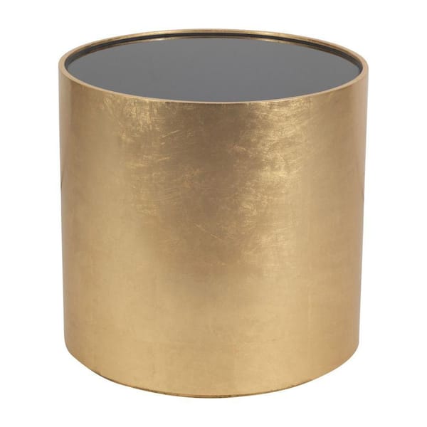 24 in. Gold Round Black Glass End Table