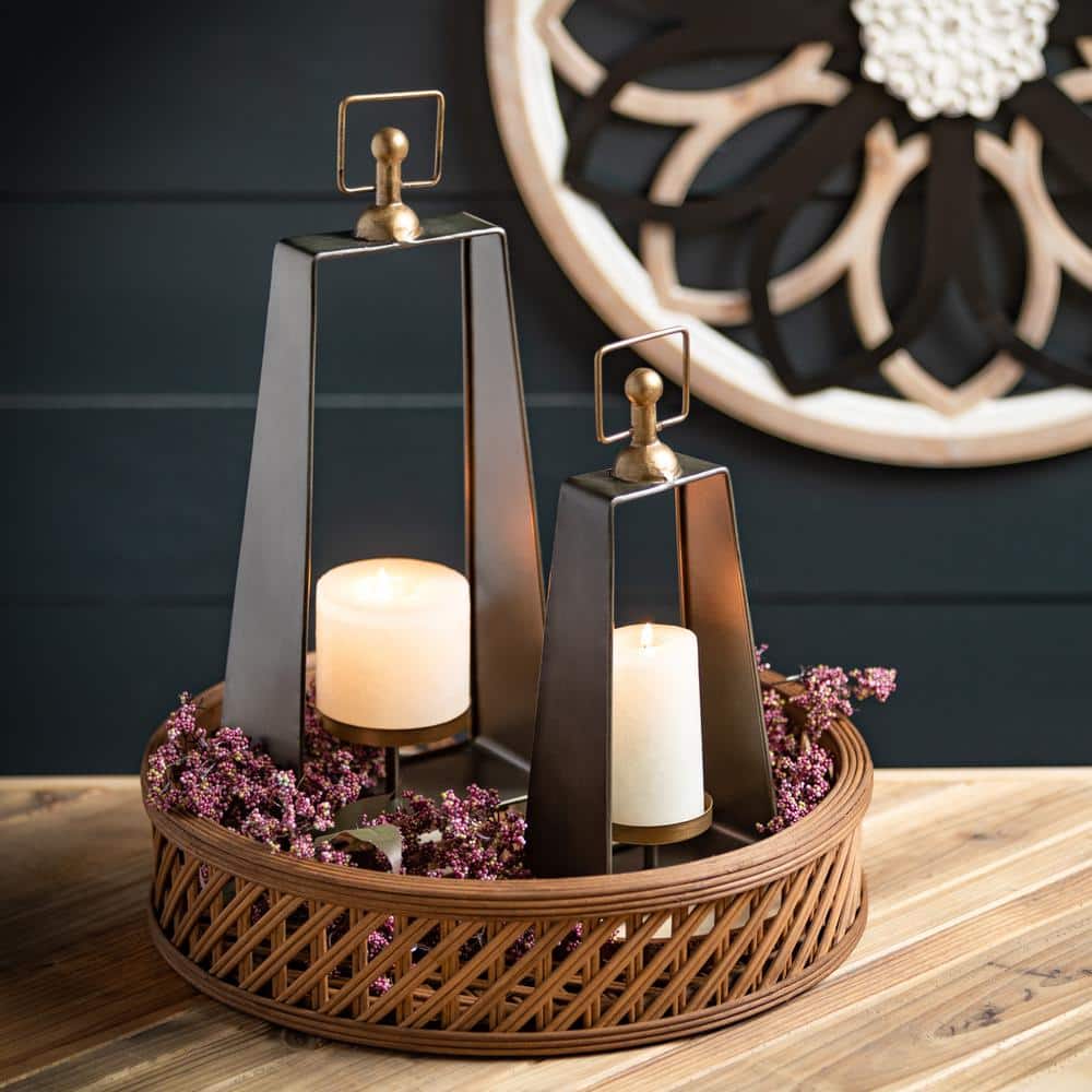 Natural Round Bamboo Decorative Tray Set of 2