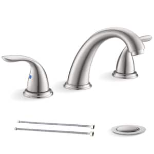 3-Hole 8 in. 2-Handle Brushed Nickel Widespread Bathroom Faucet with Water Supply Line and Metal Pop Up Drain