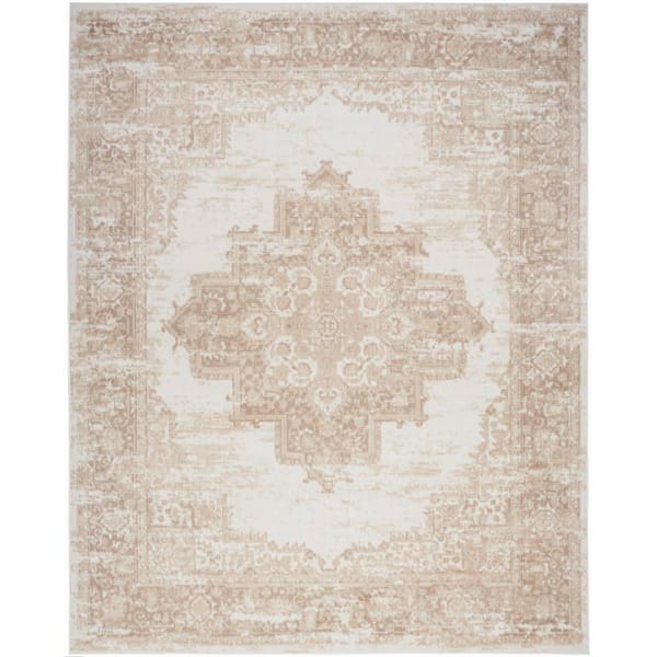 Nourison Grafix Ivory Beige 7 ft. x 10 ft. Center medallion Transitional Area Rug
