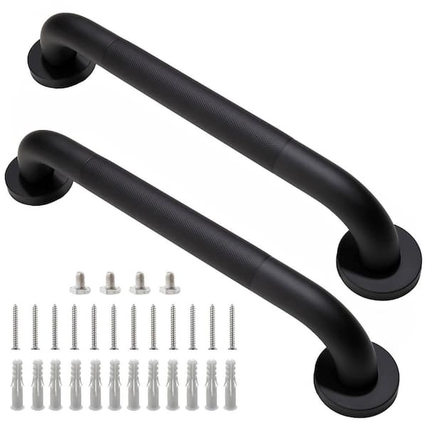 NVNOO 16 in. x 1.25 in. Dia 304-Stainless Steel Anti-Slip Shower Grab Bars for Seniors Elderly, Black (2-Pack)