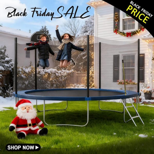 14 ft. Outdoor Trampoline with Basketball Hoop and Safety Net