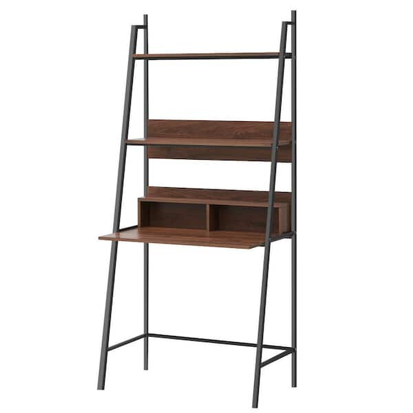 Costway 33 in. Rectangular Polar Brown Wood Computer Desk with 3-Shelves