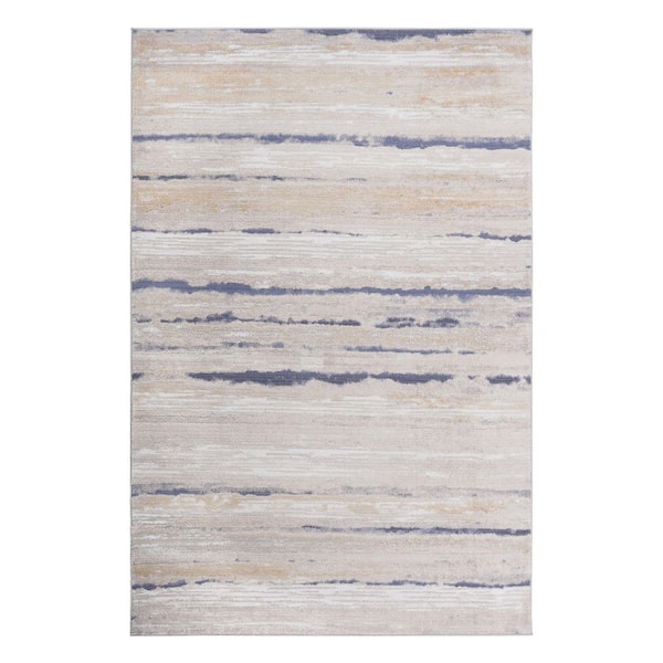 Loom and luxe Collection 8 ft. x 10 ft. Ivory Striped Non-Shedding Stylish and Stain Resistant Area Rug