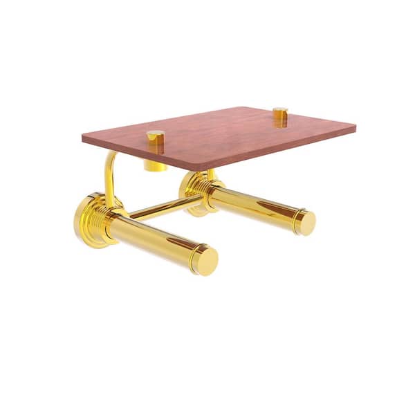 Allied Brass Waverly Place 2-Roll Toilet Paper Holder with Wood Shelf in Polished Brass