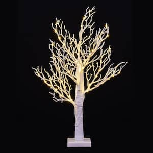 2 ft. Lighted Birch Tree Bonsai 70 Mini LED Lights Artificial White Birch Tree, Plug in or Battery