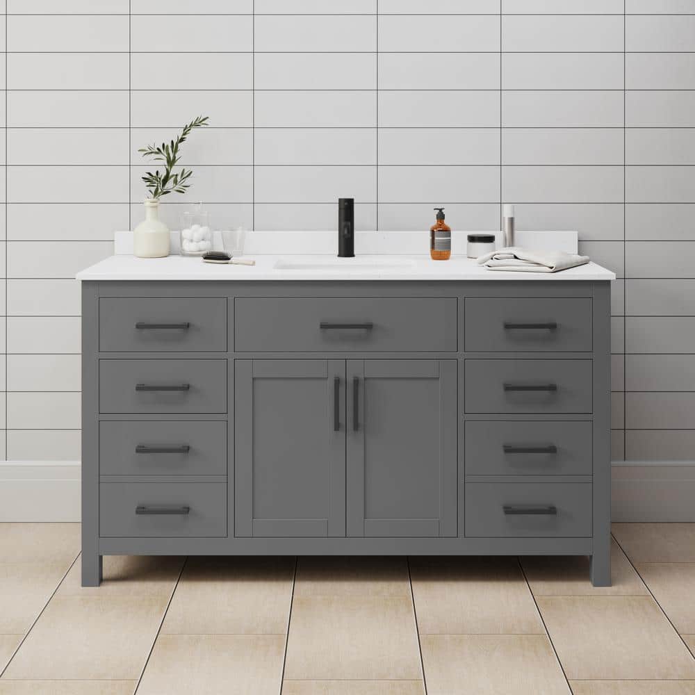 Beckett 60 in. W x 22 in. D x 35 in. H Single Sink Bathroom Vanity in Dark Gray with White Cultured Marble Top price history on PriceWatchPro