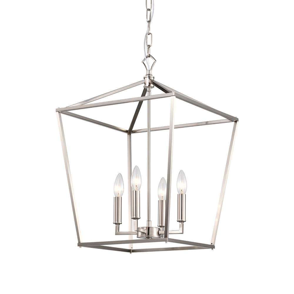 Brushed Nickel 4-Light Lantern Pendant Chandelier 16 in