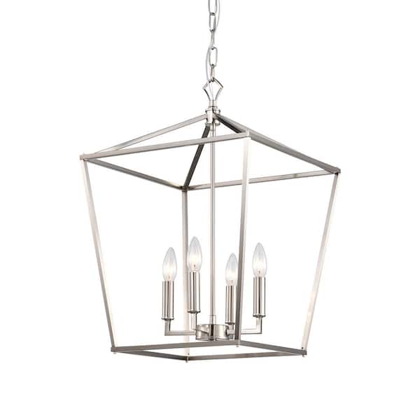 Renzo 4-Light Brushed Nickel Caged Candle Style Modern Farmhouse Pendant