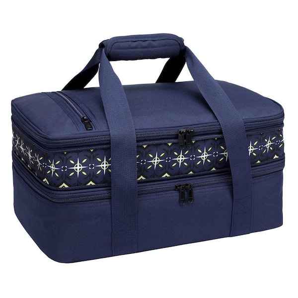 Dark Blue Insulated Double Casserole Carrier Expandable Hot Cold Food Carrier Set for Parties and Picnics