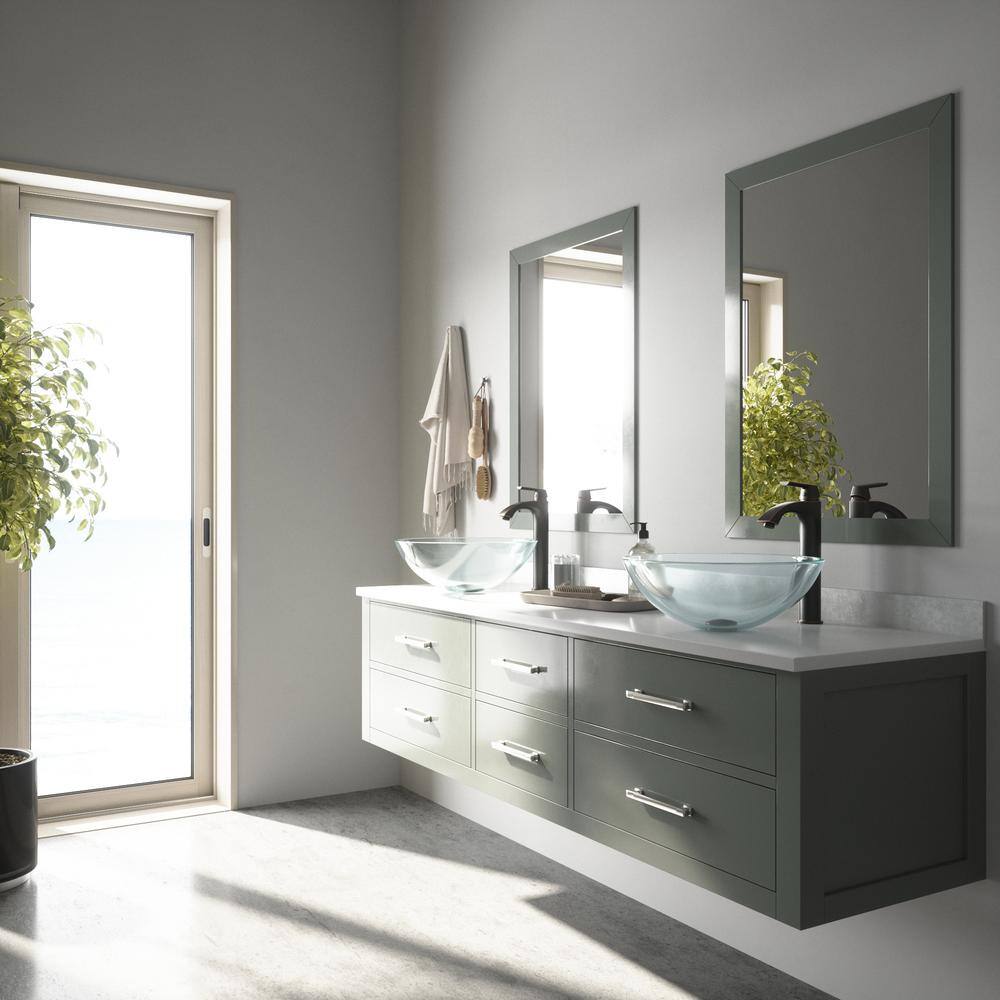 Clear Round Glass Vessel Sink with Antique Rubbed Bronze Faucet