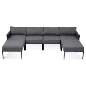 Patio Furniture Set Gray of 6-Pieces Aluminum Modern Metal Outdoor Conversation Set Sectional Sofa Thick Grey Cushions