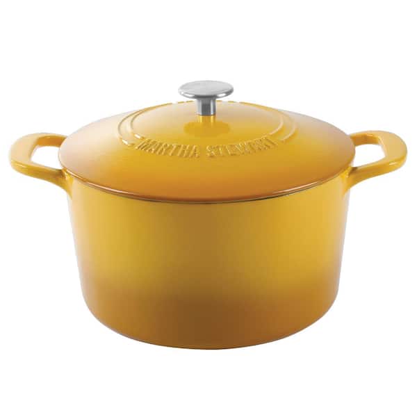 GET Heiss 4.5 Qt. Yellow Enamel Coated Cast Aluminum Round Dutch Oven with  Lid CA-012