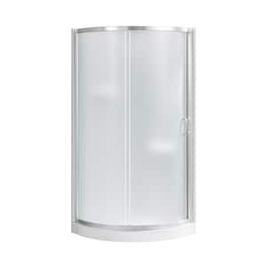 Breeze 32 in. L x 32 in. W x 77.36 in. H Corner Shower Kit with Frosted Framed Sliding Door in Satin Nickel