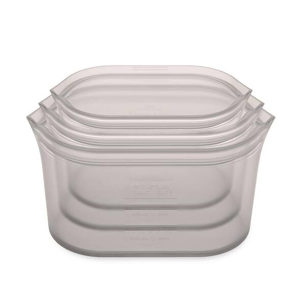 Zip Top Reusable Silicone 3 Piece Dish Set Small 16 Oz Medium 24 Oz Large 32 Oz Zippered Storage Containers In Gray Z Dsh3a 02 The Home Depot