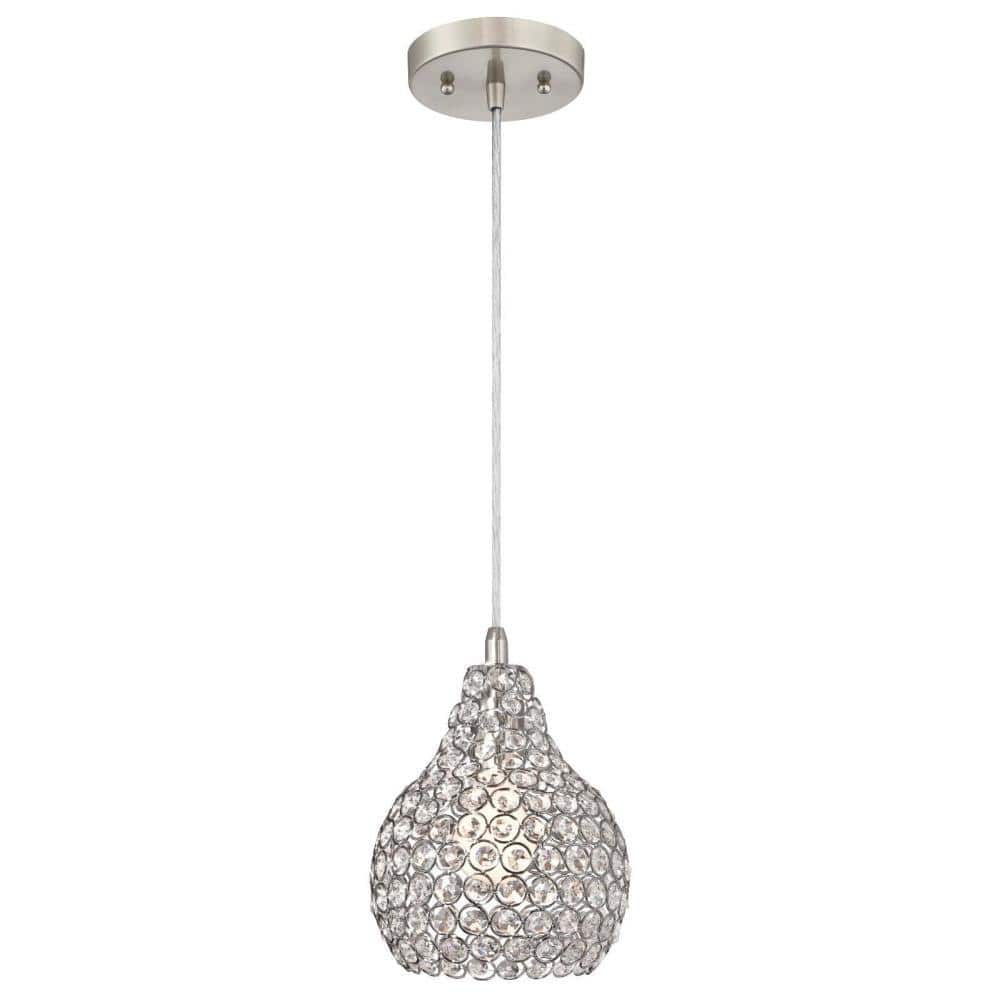 Kelcie Teardrop Mini Pendant with Crystal Shade and Nickel Finish