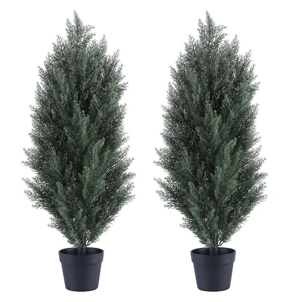 Set of 2 2.95 ft. Artificial Pine Tree Bonsai Set-Realistic UV-Resistant Faux Plants for Indoor & Outdoor Decor