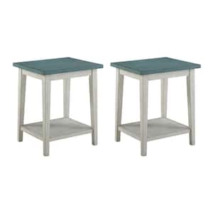 Defara 19.63 in. Light Green and White Rectangle Wood Side Table (Set of 2)