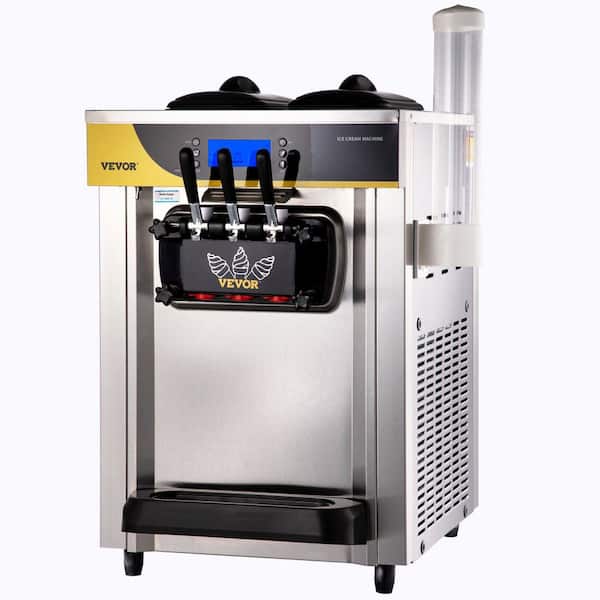 22-30L/H Yield, 2200W Commercial Ice Cream Maker w/ 2 x 6 L Hopper 2L Cylinder LCD Panel Puffing Shortage Alarm, Silver