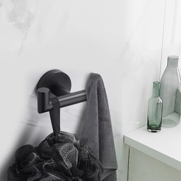 Wall Mount Double Towel Hook Bathroom Robe Towel Holder Hand Tower Hanger in Matte Black
