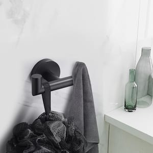 Wall Mount Knob Double Robe/Towel Hook Bathroom Robe Towel Holder Hand Tower Hanger in Matte Black