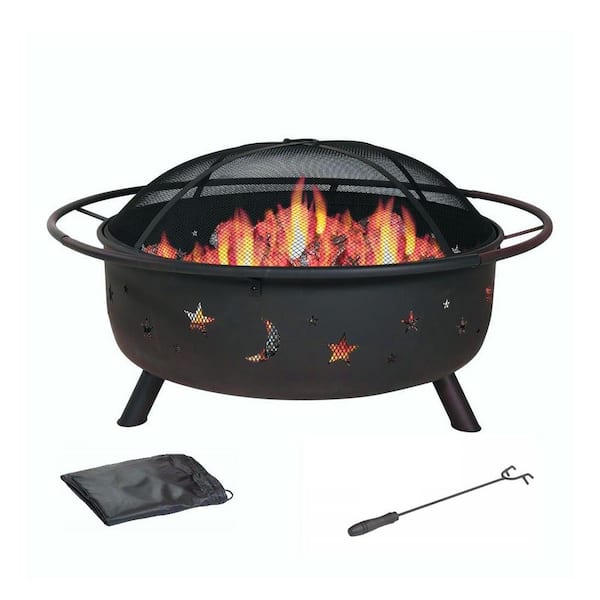 Coal Burning Black Fire Pit, 24 Inch Round Fire Pit Screen