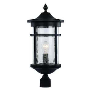 Avalon 20 in. 1-Light Black Outdoor Lamp Post Light Fixture with Clear Crackled Glass