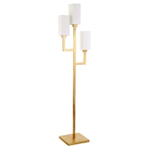 Basso 69.5 in. Brass Torchiere 3-Light Floor Lamp with Fabric Shades