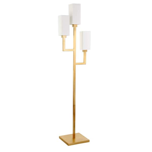 Meyer&Cross Basso 69.5 in. Brass Torchiere 3-Light Floor Lamp with Fabric Shades