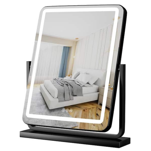 HBEZON Envision 17 in. W x 21 in. H Small Rectangular 3-Color Modes Dimmable Tabletop Bathroom Makeup Mirror in Black