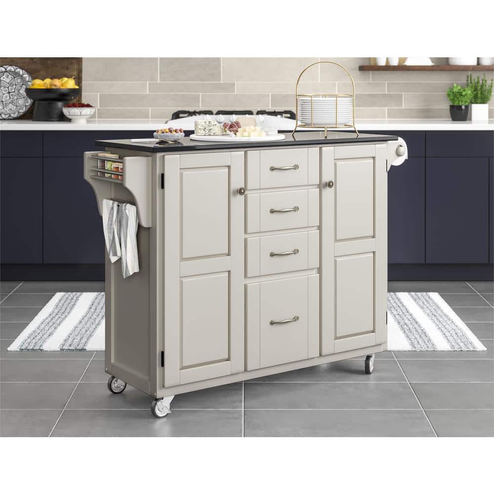Off-White Granite Top Kitchen Cart with Storage