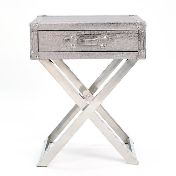 Empire Art Direct Silver Lizard Leather Side Table